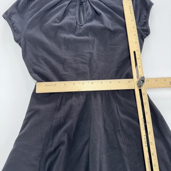 eShakti Dress Womens 0 Black Fit Flare Keyhole Cotton Spandex Short Sleeve - Picture 6 of 7